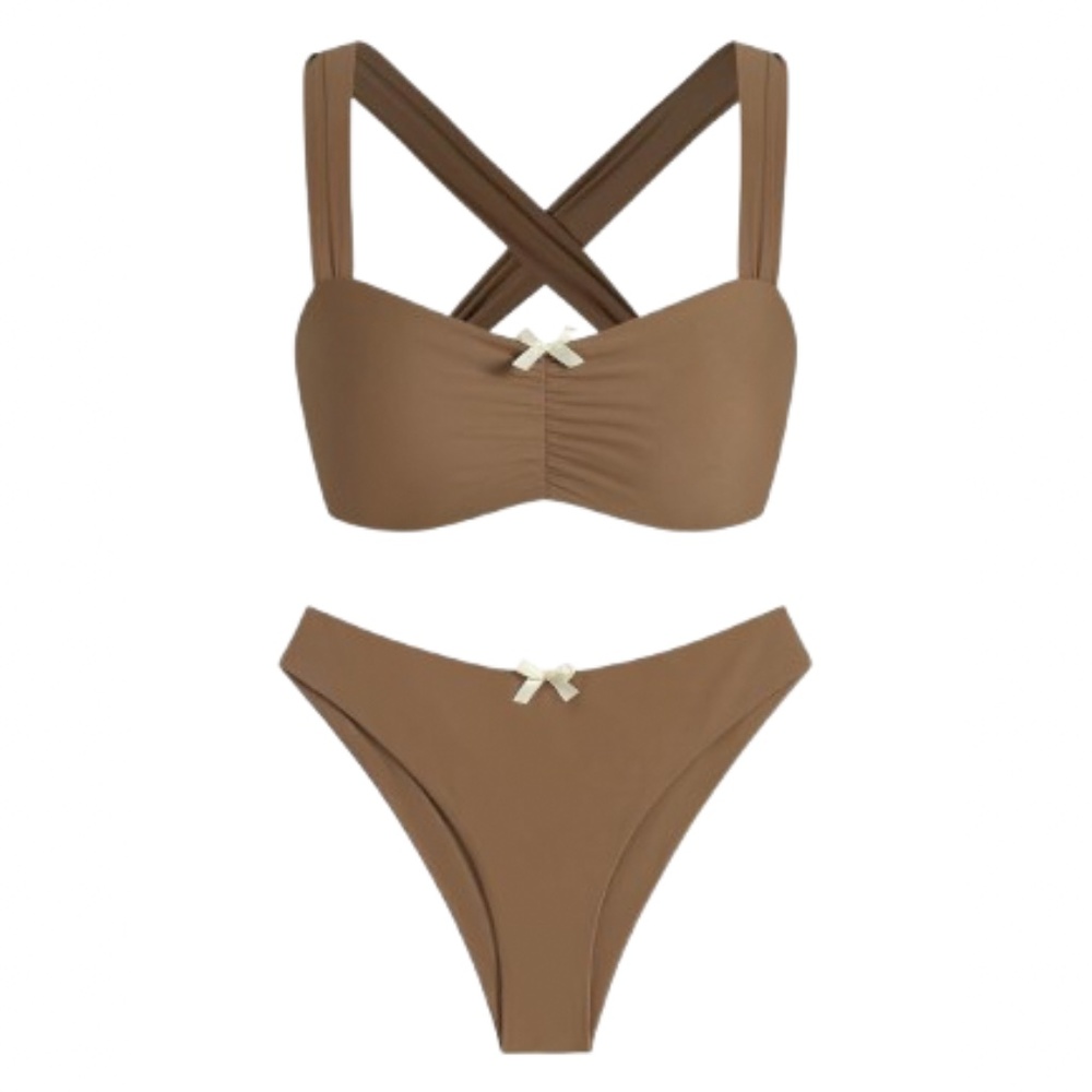 NWT ZAFUL Brown High Cut Bikini Set Size Large